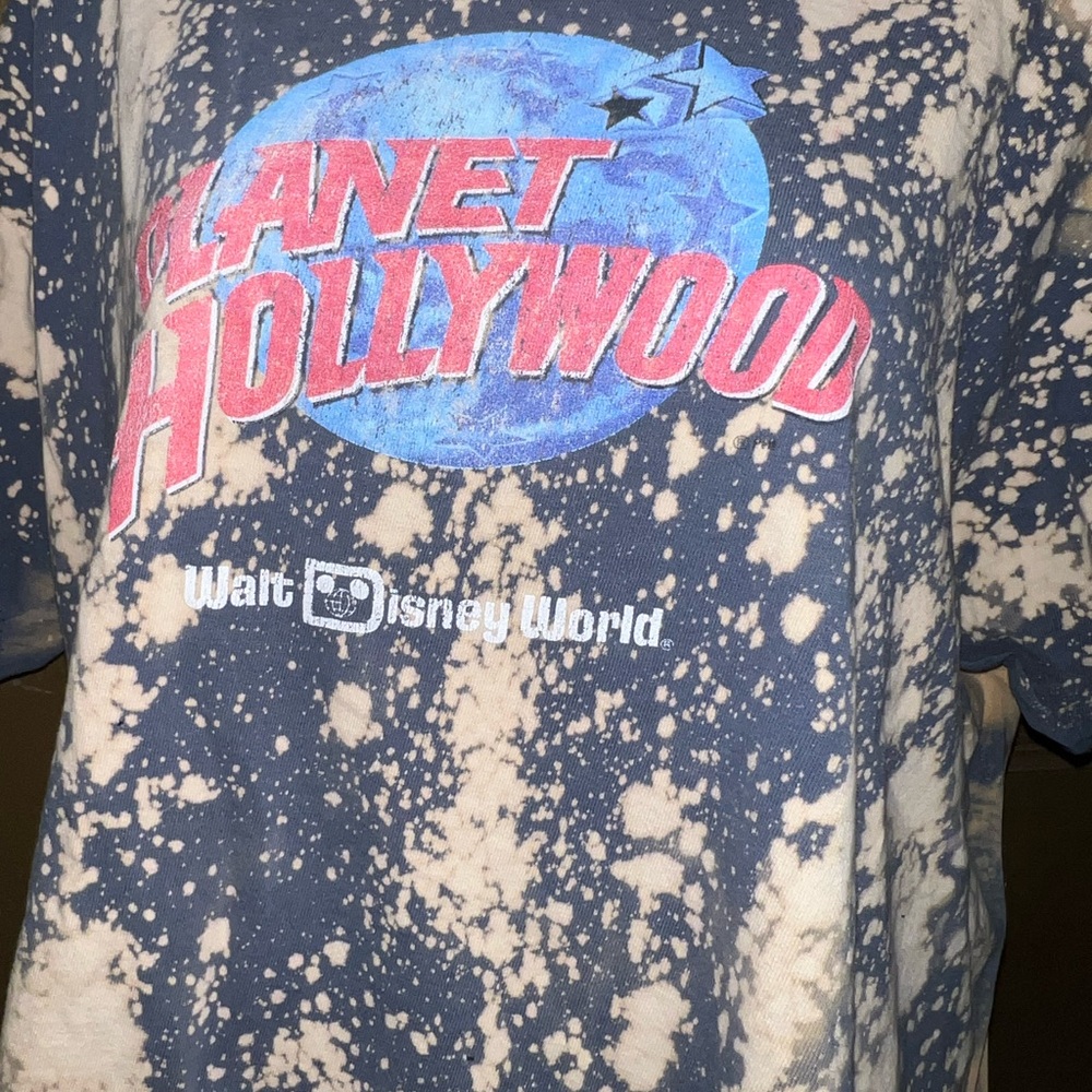 Planet Hollywood Vintage Disney Blue & Cream Splatter Short Sleeve Shirt Size XL - Picture 8 of 12